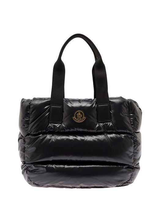 Moncler Black Quilted Nyon Shopper Bag With Logo Patch Woman