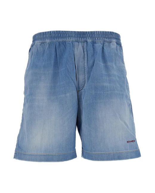 DSquared² Blue Light Bermuda Shorts With Elastic Waistband And Logo Embroidery for men