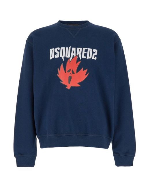 DSquared² Blue Crewneck Sweatshirt With Screaming Maple for men