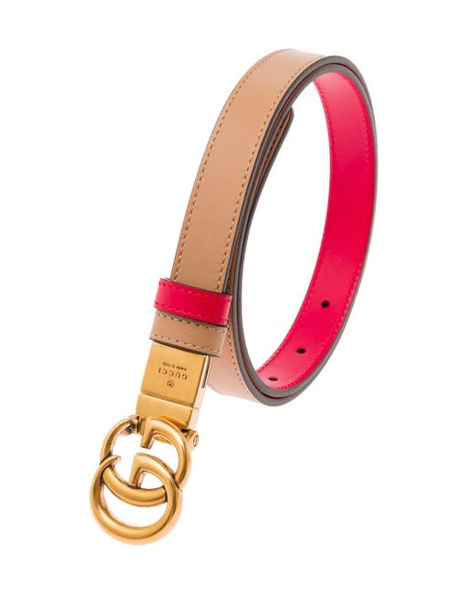 Gucci Red And Reversible Belt With Gg Logo And Aged- Hardwar