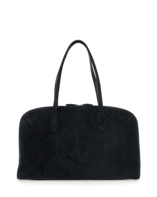 Totême Black Shoulder Bag With Embossed Logo Lettering On The Front In