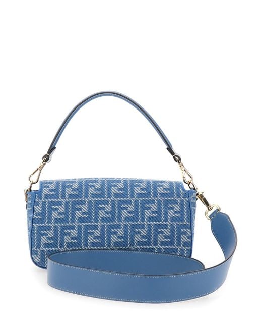 Borsa A Spalla 'Baguette Media' Con Motivo Ff All-Over E Placca di Fendi in Blue