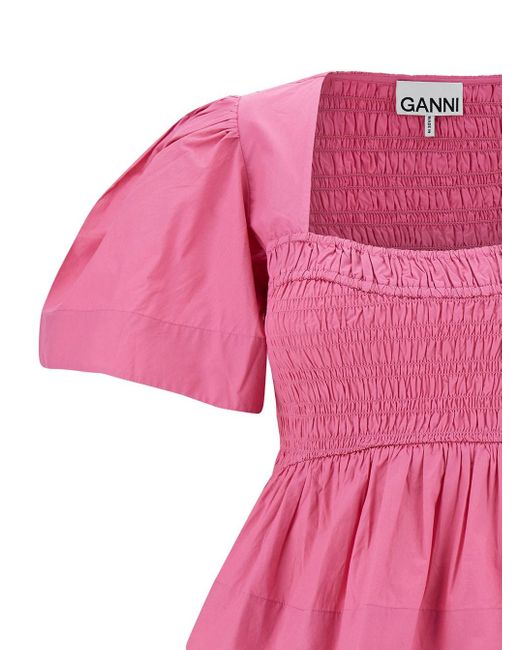 Ganni Pink Blouse With Elasticized Bodice