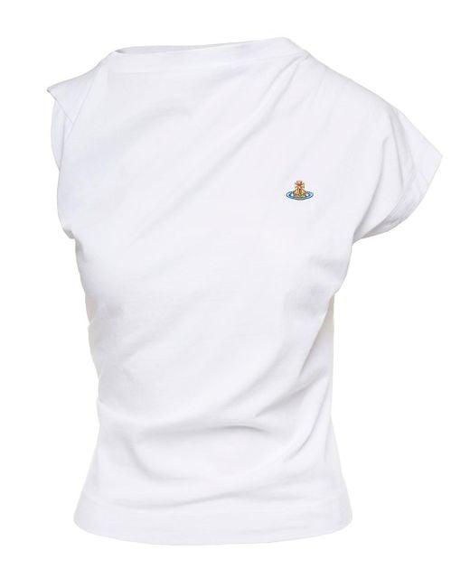 Vivienne Westwood White 'hebo' Asymmetric Top With Gathered Detail In Cotton Woman