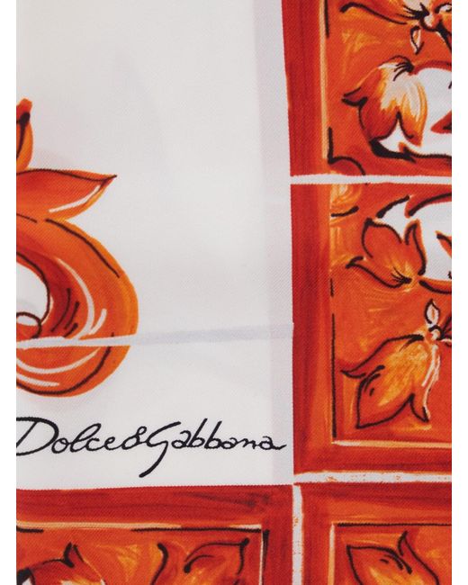 Dolce & Gabbana Red Silk Square Scarf Majolica Print