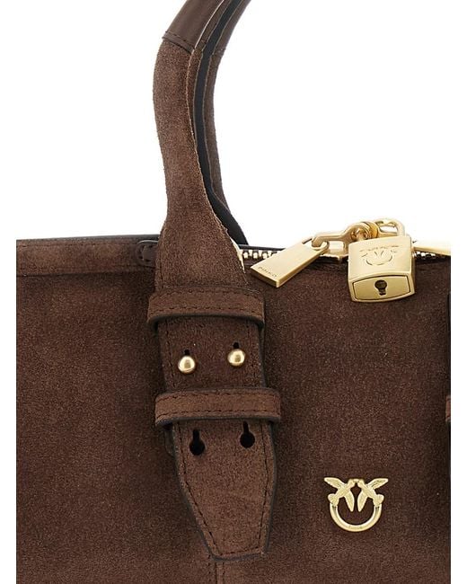 Pinko Brown 'Bowling' Handbag With Padlock Detail And Love Birds Logo On The Front