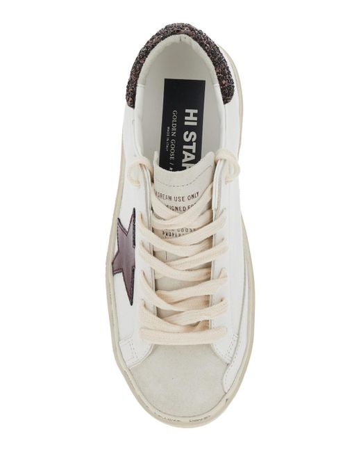 Sneaker 'Hi Star' Low Top Con Patch Stella Con Glitter E di Golden Goose Deluxe Brand in White