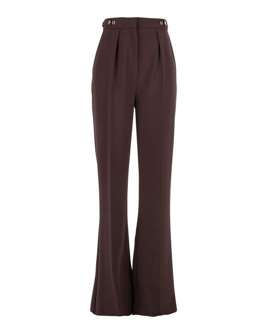Elisabetta Franchi Brown Pants With Jewel Button Details
