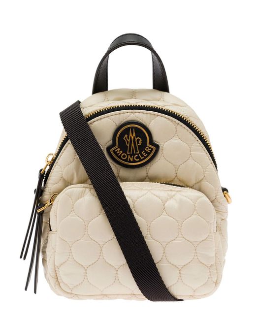 Moncler Natural 'kilia' Small Backpack With Patch Logo And Wave-quilting In Nylon Woman