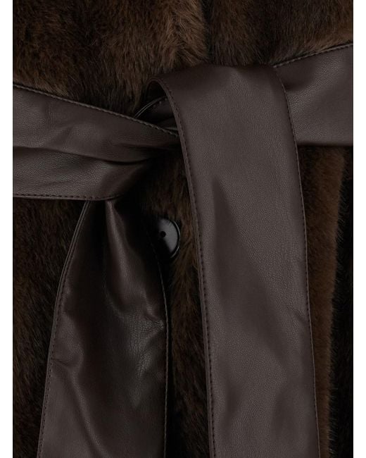 Le Plain Black Long Faux Fur Coat Characterized By A Soft Fur And Front Closu