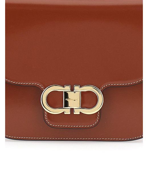 Ferragamo Brown Crossbody Bag With Adjustable Strap And Gancini Plaque