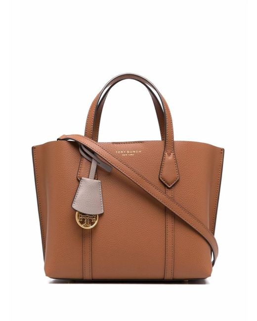 Tory Burch 'perry' Small Brown Tote Bag With Removable Shoulder Strap In Grainy Leather Woman