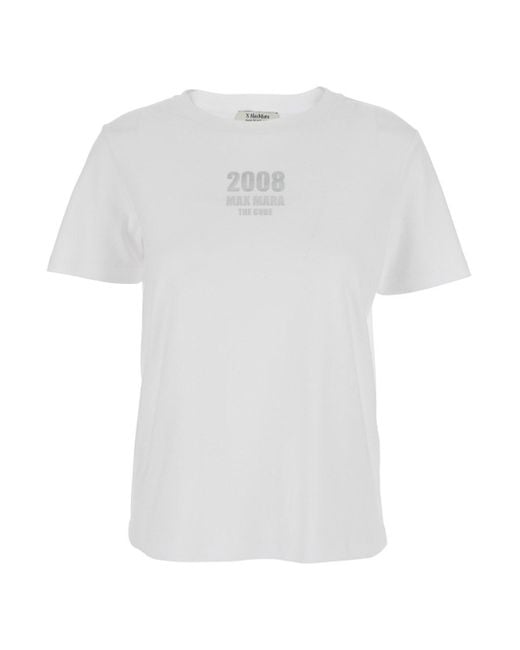 Max Mara White 'S Maxmara Quieto' Crewneck T-Shirt With Logo Print On The Front