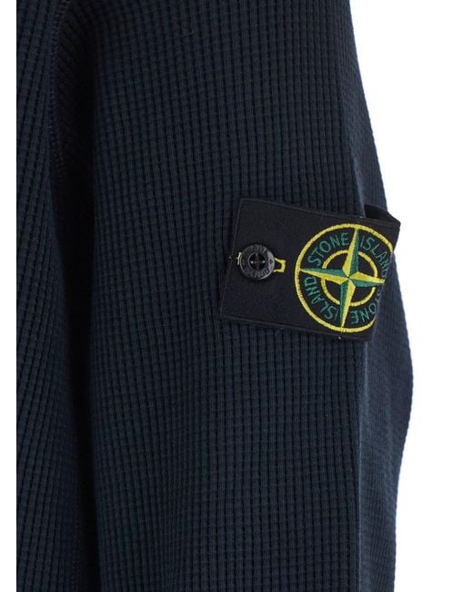 Stone Island Blue Crewneck Sweatshirt With Logo Patch On Sleeve for men
