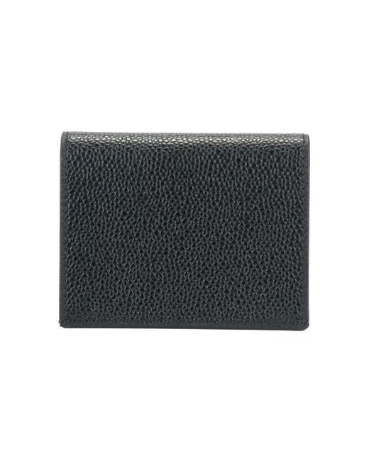 Thom Browne Black Double Card Holder In Pebble Grain Leather for men