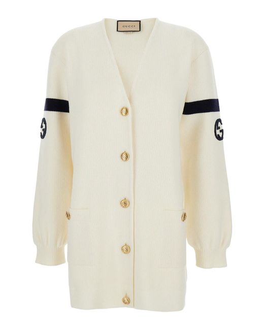 Gucci White Ribbed Cardigan