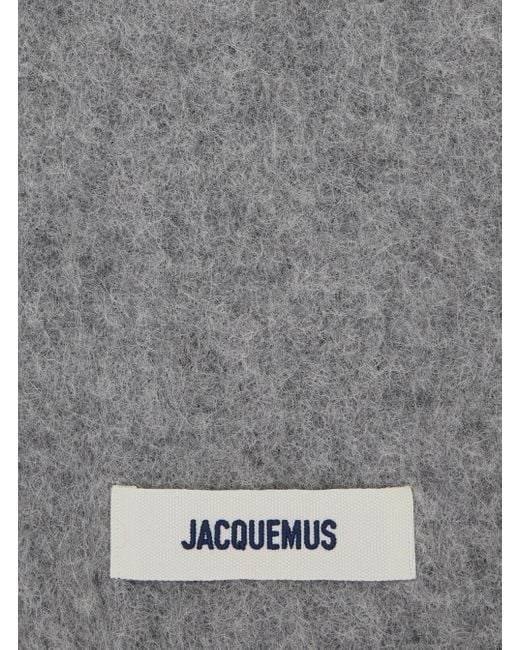 Jacquemus Gray 'L'Echarpe Carro' Scarf With Logo Patch On The Front And Fringed Hem for men