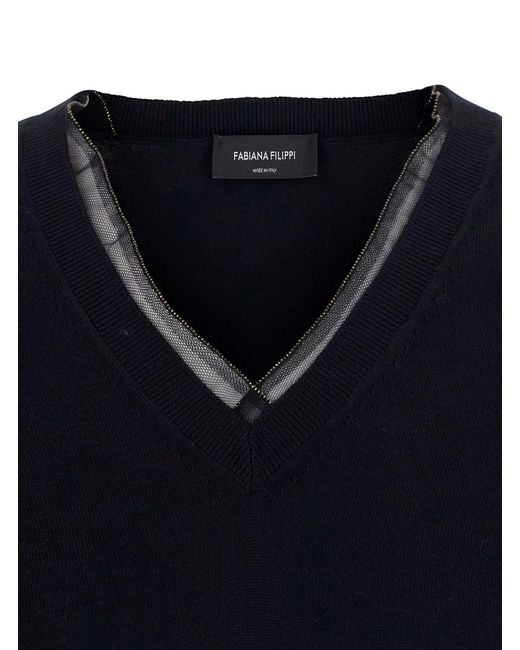 Fabiana Filippi Blue Sweater With Collar And Long Sleeves