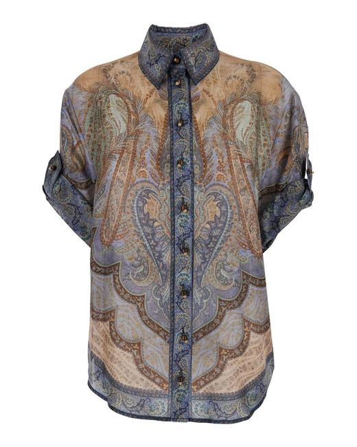 Zimmermann Gray 'Wanderlust' Shirt With Classic Collar And All-Over Print