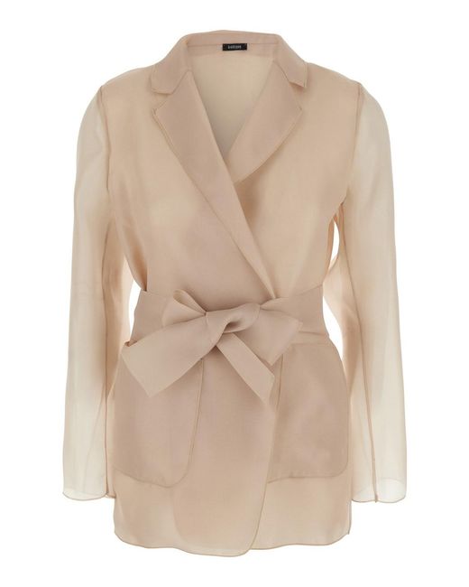 Le Plain Natural Technical Fabric Jacket With Notched Revers And Waist Ti