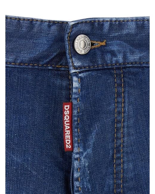 DSquared² Blue Shorts With Logo Patch On The Back And Detail On The Front for men