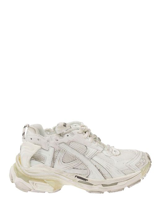 Balenciaga White 'Runner' Low Top Sneakers With Logo Embroidery for men