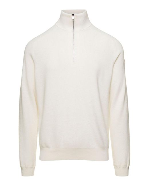 Moncler White Polo Neck Pullover for men