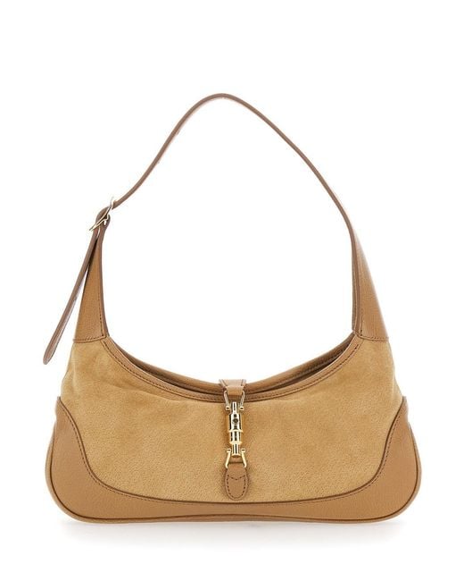 Gucci Natural 'Jackie 1961' Shoulder Bag With Clasp Closure And Adjustable Strap