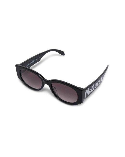 Alexander McQueen Black Oval-Frame Sunglasses With Graffiti Logo Print