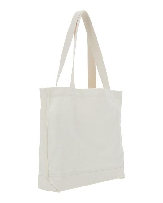Maison Kitsuné White Dreaming Fox Tote Bag With Print On The Front Cotton For Shoulder for men