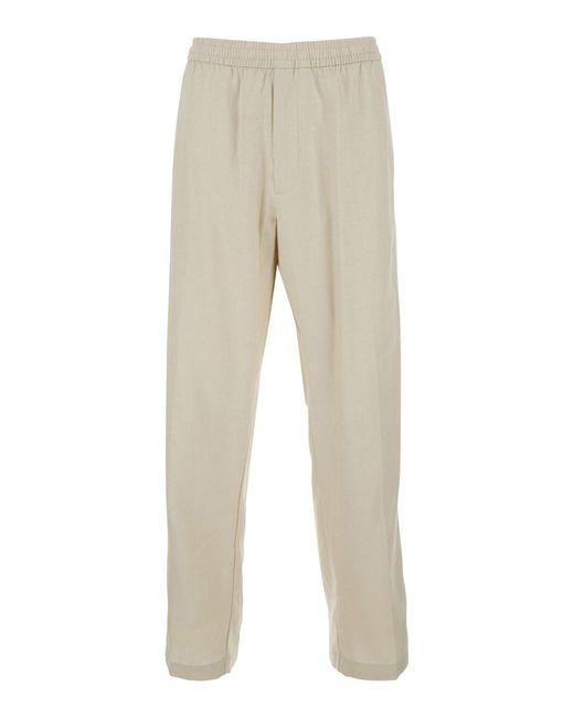 Calvin Klein Natural Pants Straight Linen Pull On With Elastic Waist And Side Pockets for men