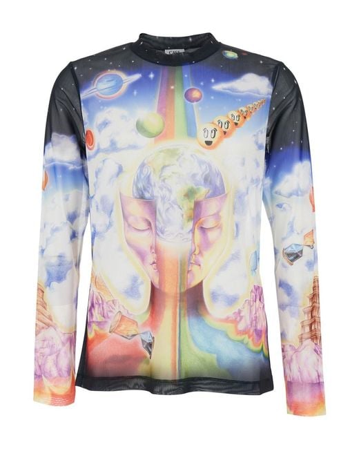 Casablanca Blue Long Sleeve Crew Neck T-Shirt With All-Over Print for men