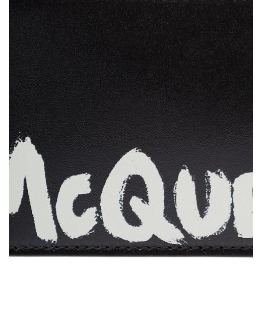 McQueen Black Leather Card Holder for men