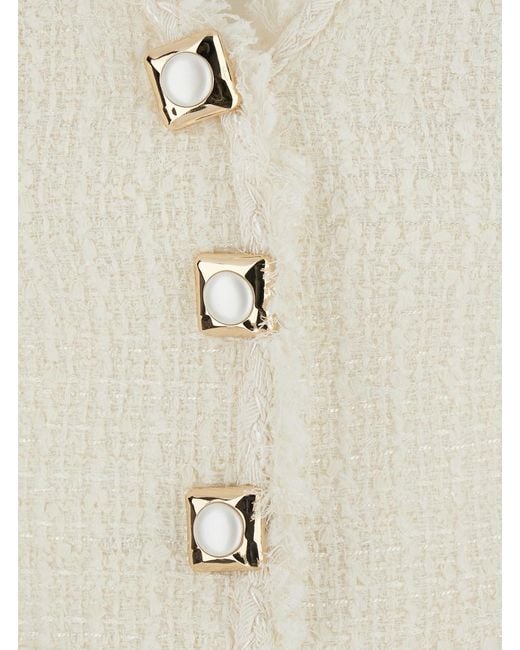 Self-Portrait Natural Sleeveless Mini Dress With V-Neck And Jewel Buttons