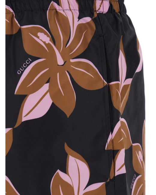 Gucci Multicolor Swimsuit With Drawstring And All-Over Floral Print for men