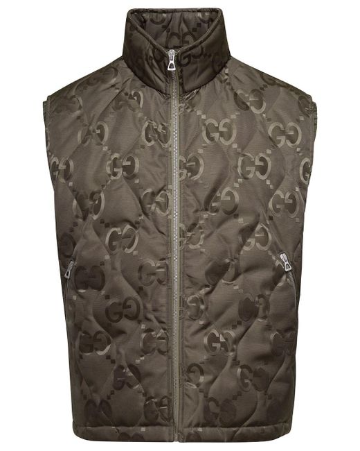 Gucci Green Quilted Jumbo Vest With gg Logo In Polyammide Man for men