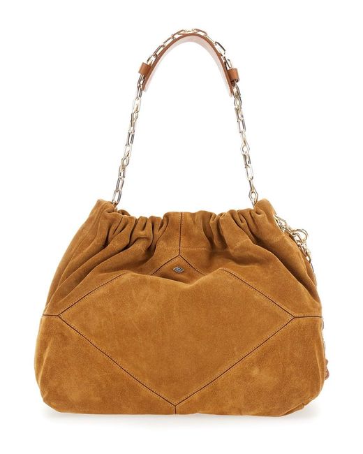 Ba&sh Brown Shoulder Bag With Chain Strap And Front Logo