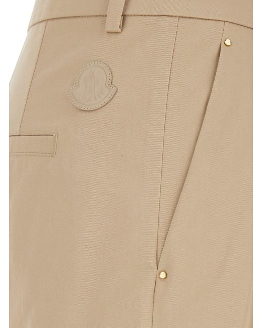Moncler Natural Pants With Front Pences And Logo Patch On The Side