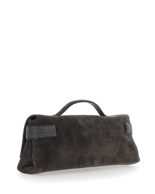 Brunello Cucinelli Black Clutch 'Essence' With Leather Details For Wom