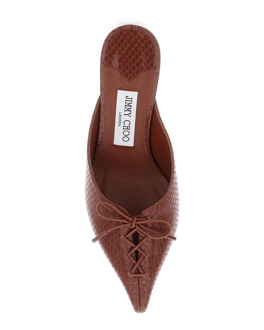 Jimmy Choo Brown 'Scarlett' Mules Wirh Sculpted Heel And Snakeskin Effect