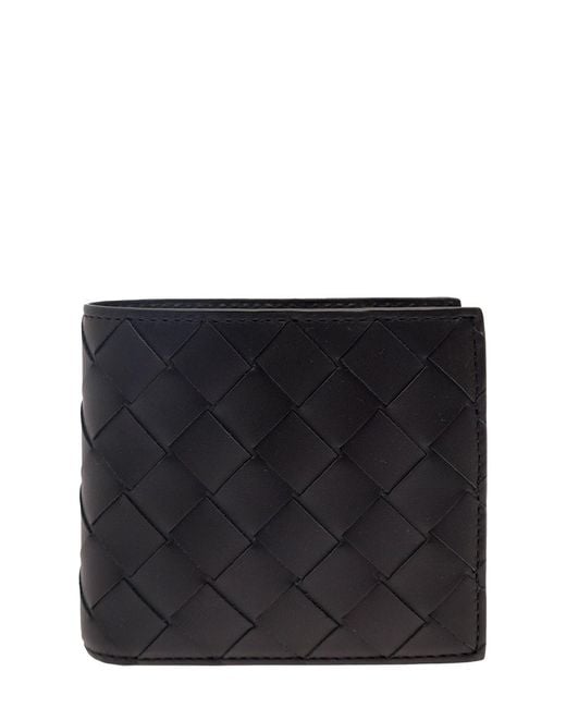 Bottega Veneta Black Bi-Fold Wallet With Intreccio Motif for men