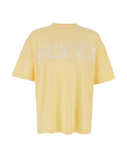 Balenciaga Yellow 'Political C' Crewneck T-Shirt With Logo Lettering On The Front And Logo Print On The Rear for men