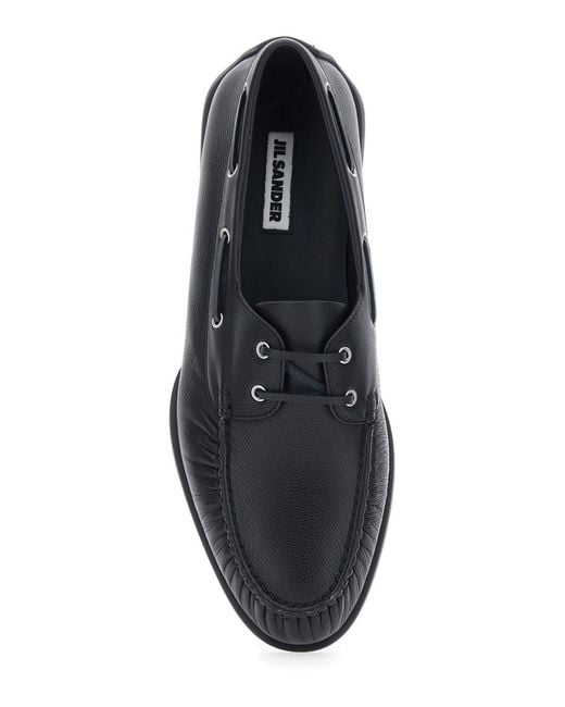 Jil Sander Black Loafers With Ruched Details And Almond Toe for men