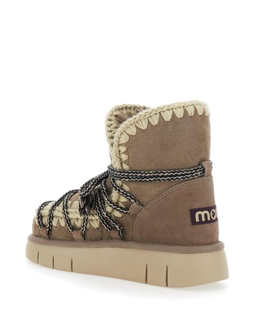 Mou Natural Ankle Boots With Lace Closure And Tassel Detail