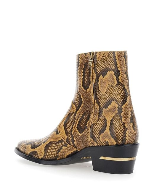Amiri Brown Python Ma Pointy Boots With Sharp Toe And Leather Detail for men