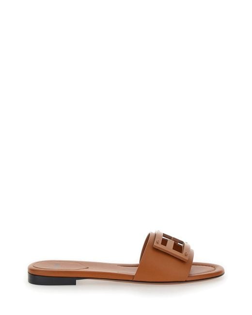 Fendi Brown 'Baguette' Sandals With Logo