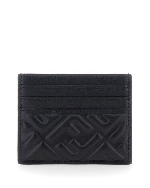 Fendi Black Card Holder With Embossed Ff Pattern