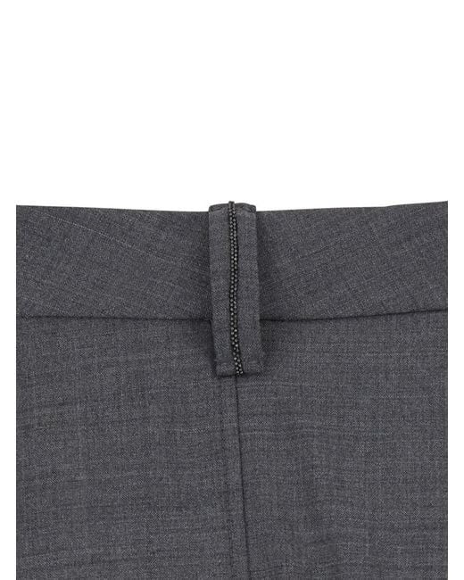 Brunello Cucinelli Gray Midi Skirt With Pleated Detail On The Front In
