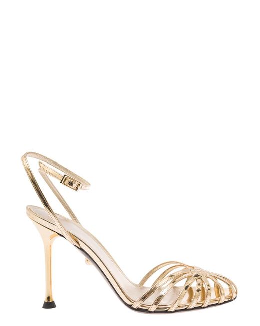 ALEVI Metallic 'ally' Golden Sandals With Stiletto Heel In Leather Woman