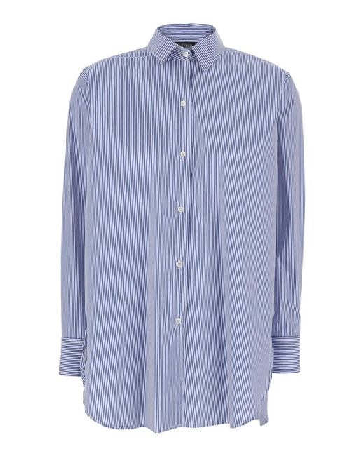 Le Plain Blue Shirt With Striped Motif And Classic Collar